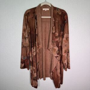 Solitaire Cardigan Jacket Womens XL Butterfly Floral Waterfall Open Faux Suede